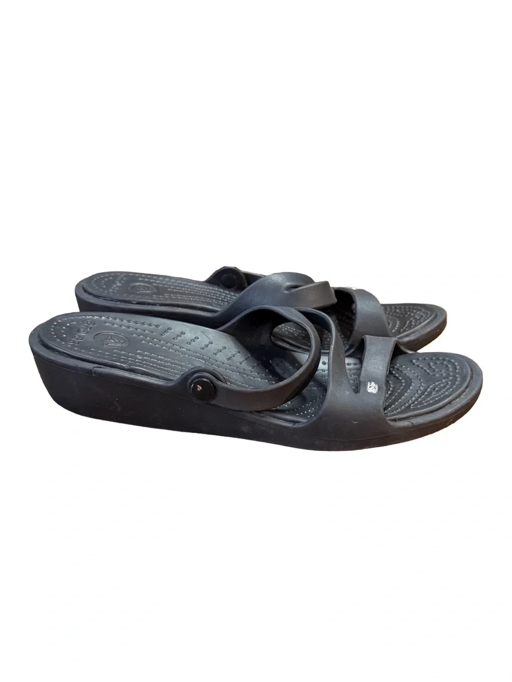Crocs Patricia Black Croslite Strappy Low Wedge Sandals Women’s Size 7